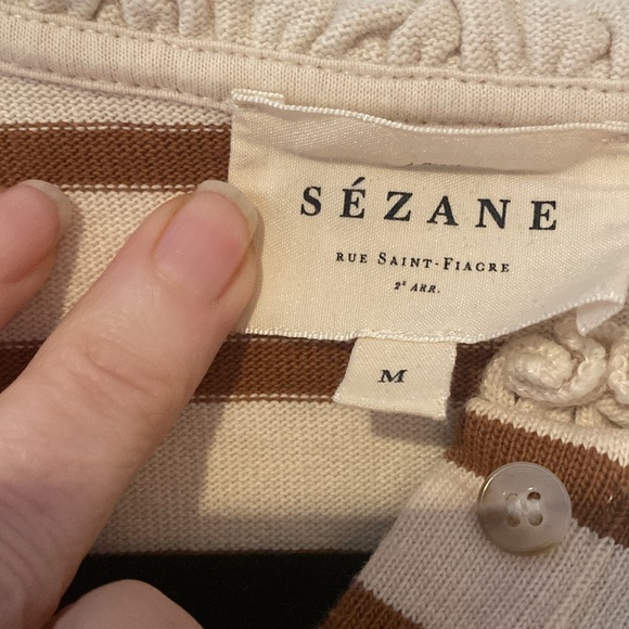 Sezane Brown and Cream Striped Long Sleeve Top - Picture 3 of 4